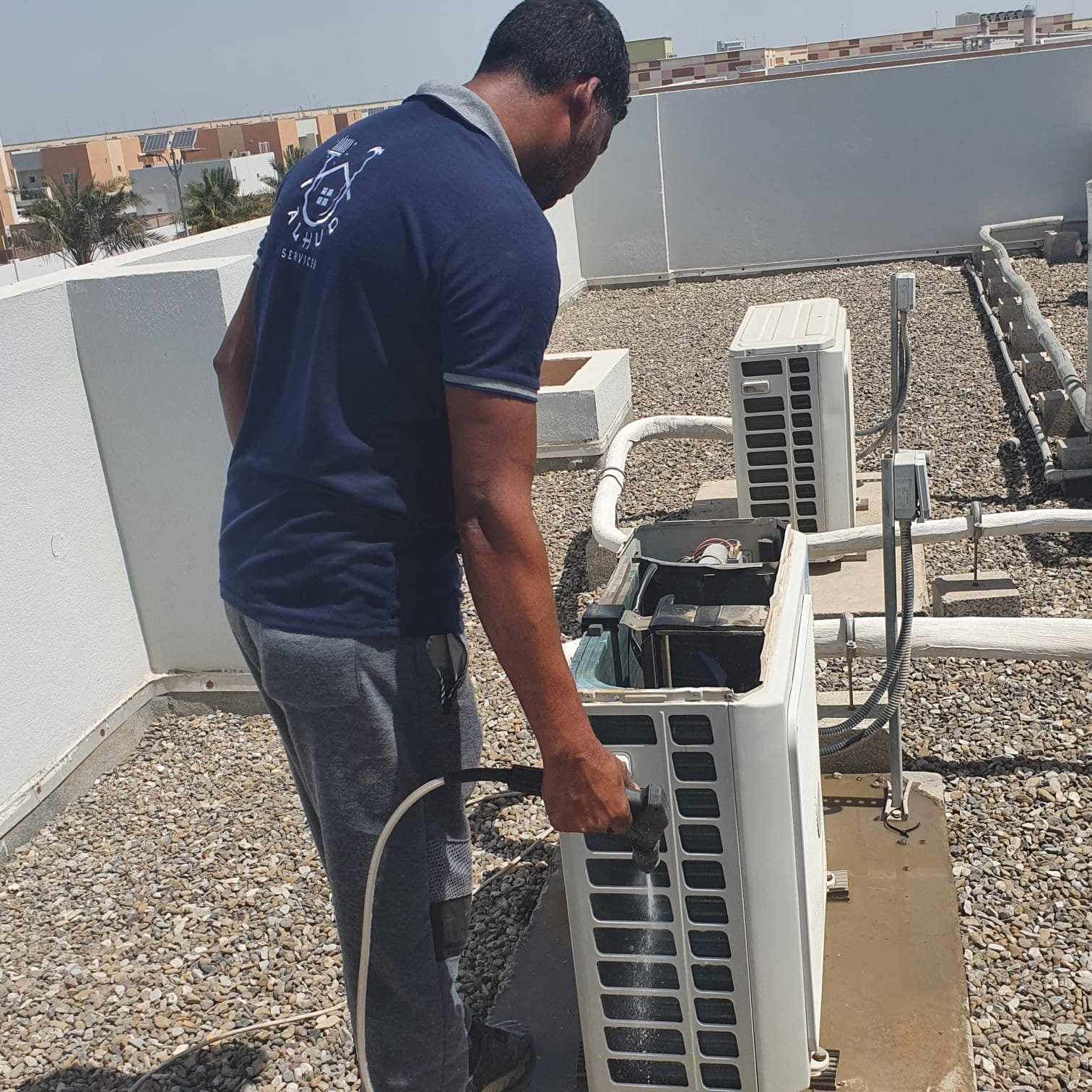 New split AC unit installation in a Khalifa City villa, Abu Dhabi